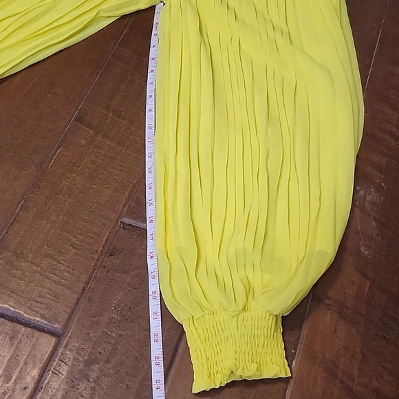 Beyoutiful Womens Bright Yellow Pleated Wide Leg Gathered Cuff At Ankle Pants - Picture 5 of 7